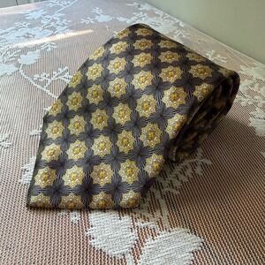 Faberge Medallion Silk Tie Mens OS Black Gold Grey Imperial Crest 00140 Vintage